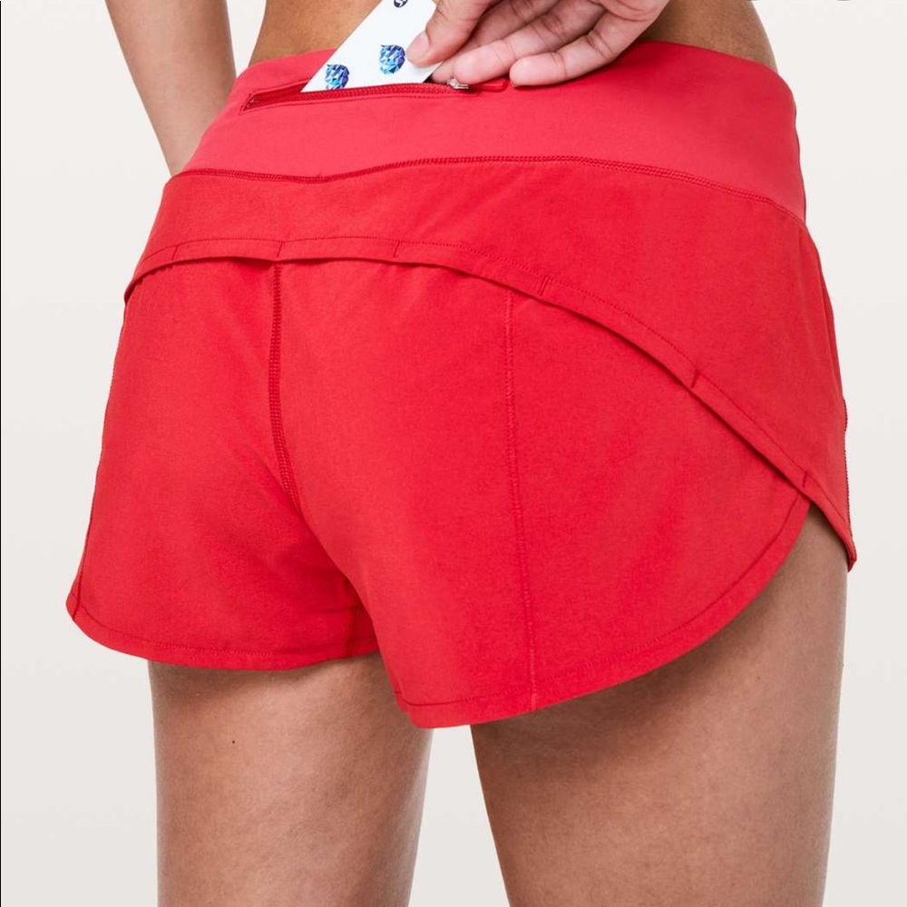 Lululemon speed up short, flamenco red, size 8